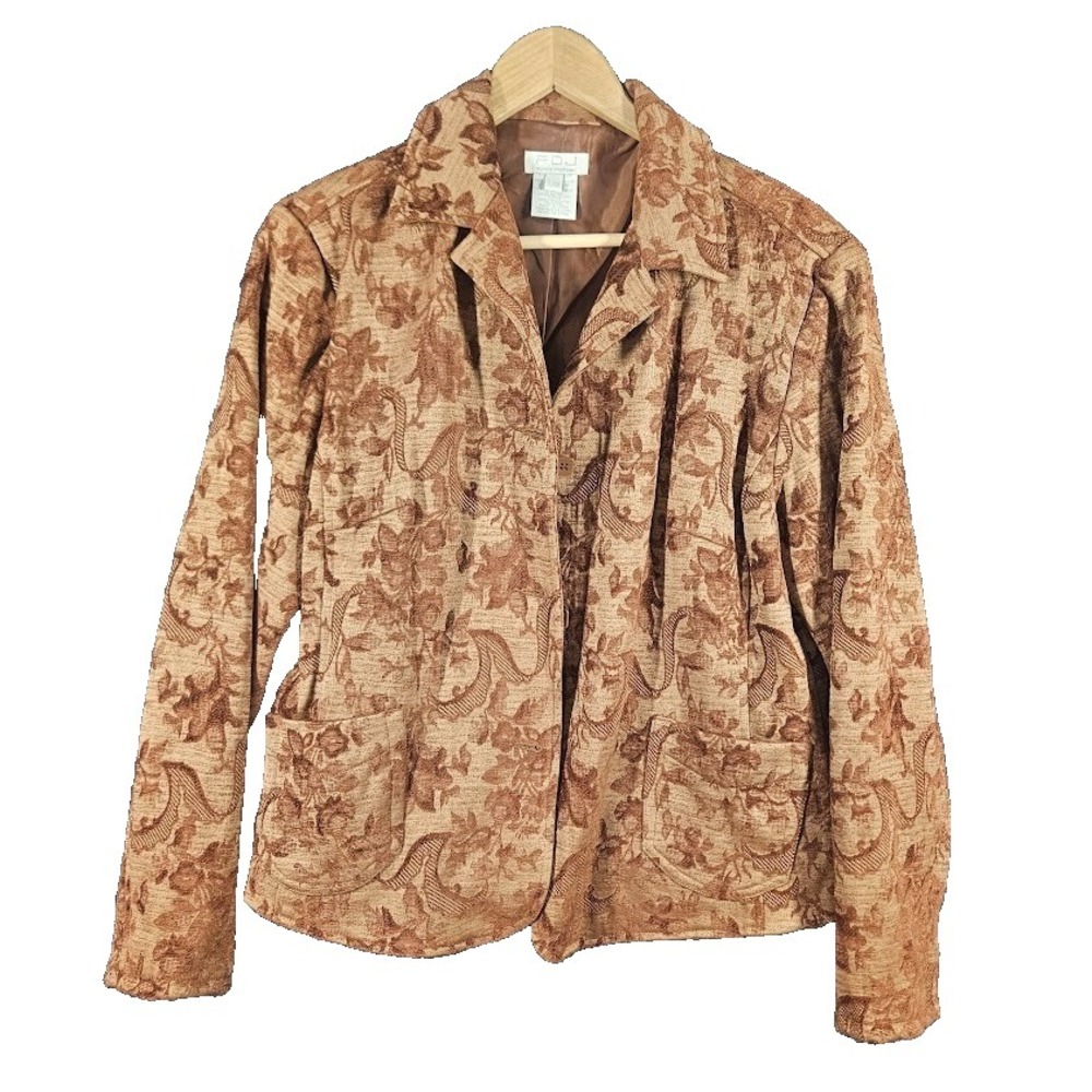 FDJ French Dressing Tapestry Blazer Jacket Womens L Large Brown Floral Vintage